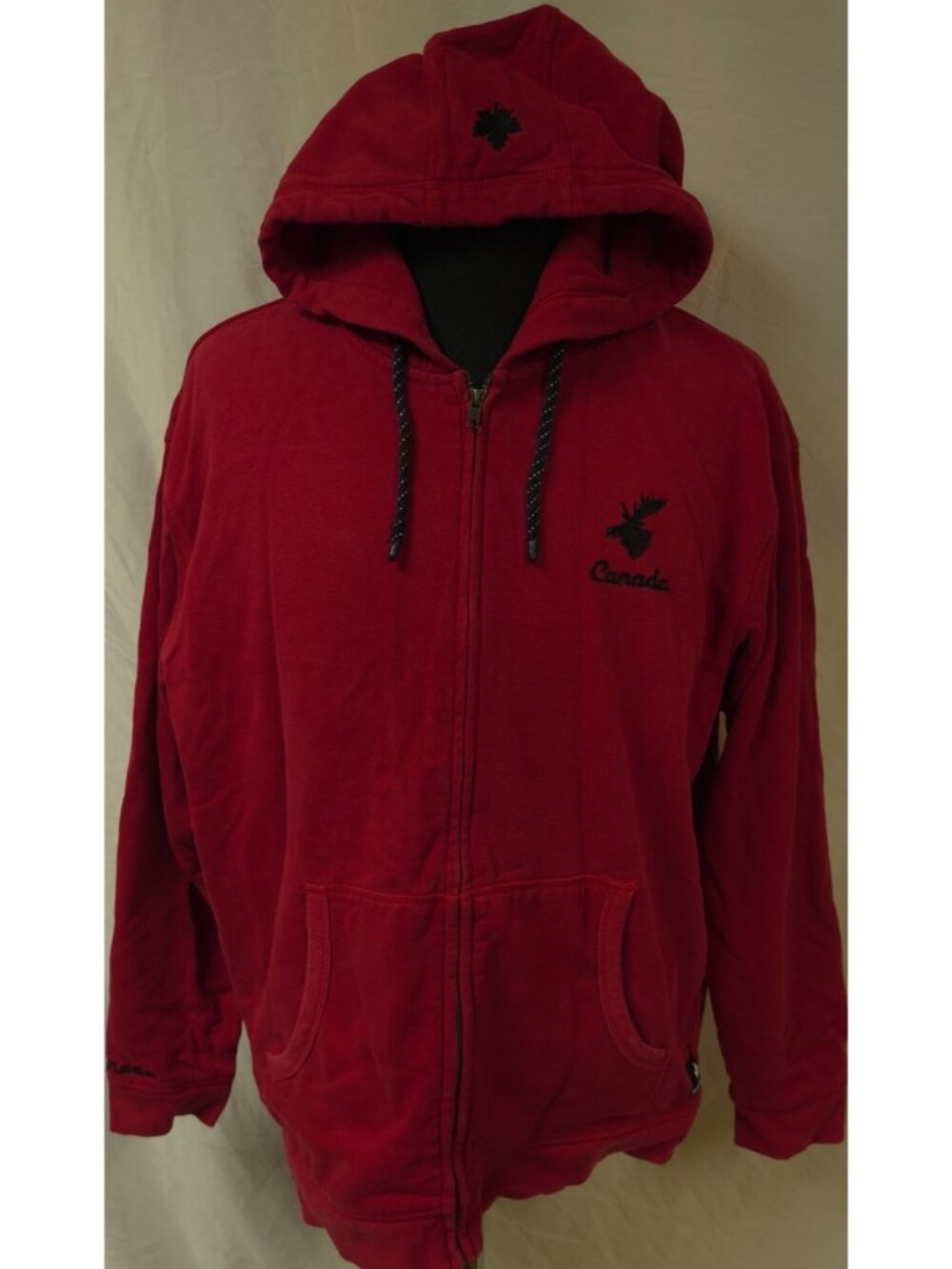 Canadiana Womens XL Red Full Zip Hooded Fleece Soft Canada Outdoor Logo Jacket